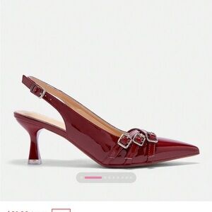 Red Patent Slingback Kitten Heels Buckle Detail Pumps